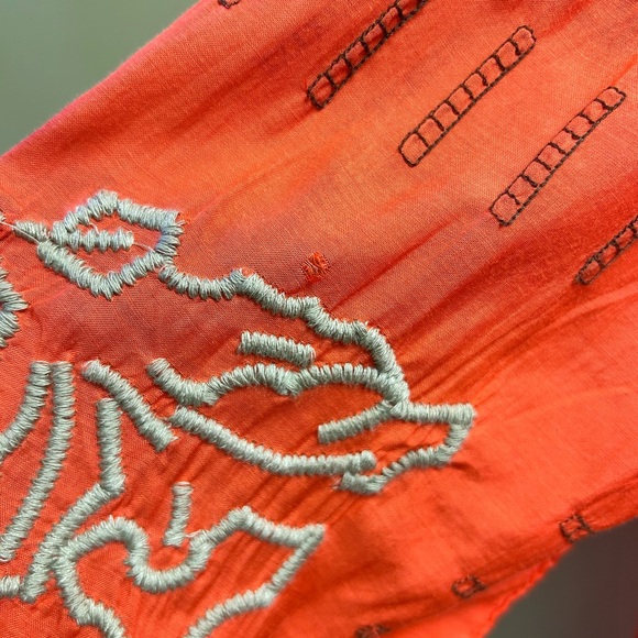 Free People Bright Coral Embroidered Blouse - Picture 6 of 6
